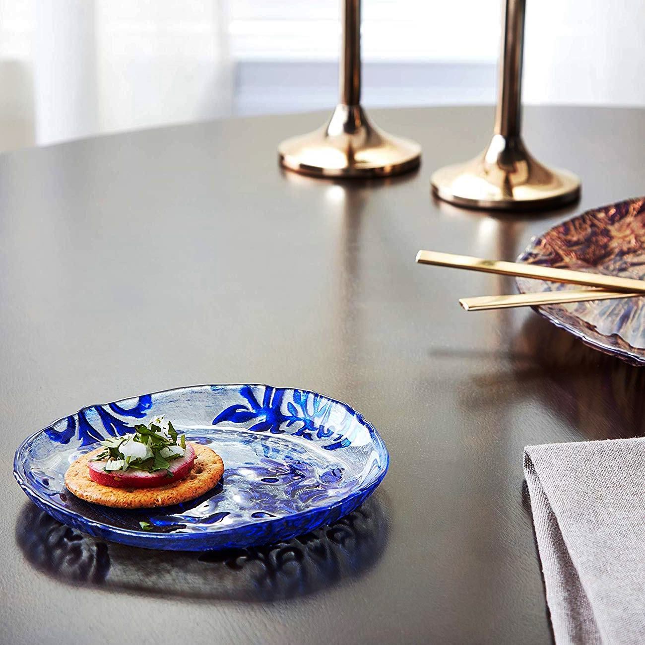 DAMASK Blue Velvet Gilded Glass Canapé Plates