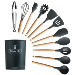 Open image in slideshow, 12PCS Silicone Cooking Utensils Set Non-stick Spatula Shovel Wooden
