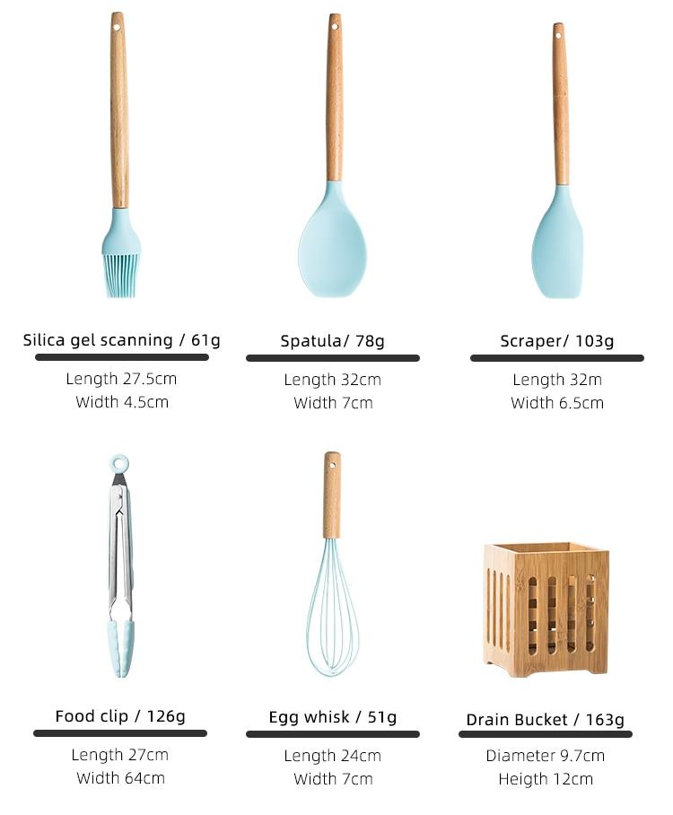 12PCS Silicone Cooking Utensils Set Non-stick Spatula Shovel Wooden